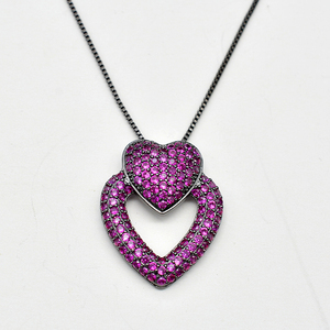 Venta al por mayor púrpura doble corazón collar pendiente fiesta conjunto de joyas - Product Image 3