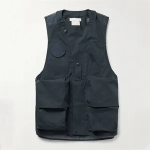 Extremely Popular Big Patch Pockets Vest Lightweight Snap Fastenings Short Vest Navy Mesh-panelled Gilet Vest for Men