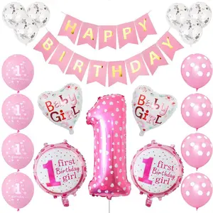 Paquete de globos de cumpleaños para niña y niño, paquete de decoración para fiesta de un año