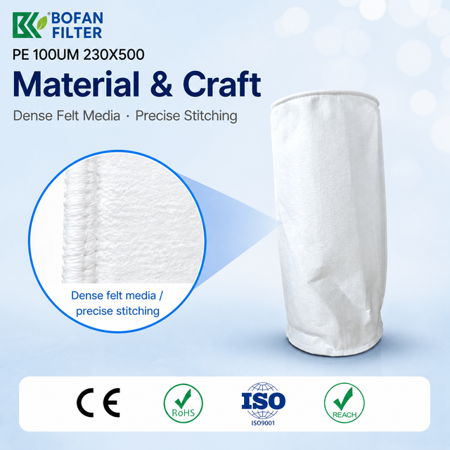 PE Filter Bag 100um 100% Virgin Material 90C Heat Resistant 200N Suture Strength 3% Tolerance Coarse Filter Bag