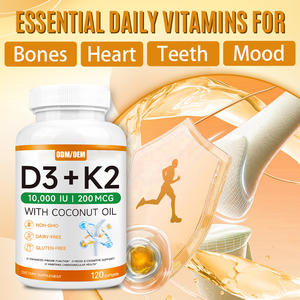 Gélules de vitamine D3 et K2 halal pour adultes, complément non OGM pour la santé des os, le soutien immunitaire et le bien-être général |   OEM/ODM - Product Image 3