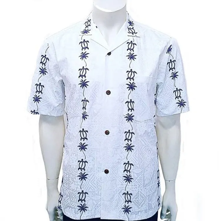 Fornecedor de roupas com estampa personalizada para homens, camisa casual tropical havaiana, fábrica