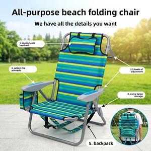 <span class=keywords><strong>Silla</strong></span> Plegable de Acero al Carbono para Exteriores, Cinco Posiciones Ajustables, Reposabrazos, Función <span class=keywords><strong>Reclinable</strong></span>, para Camping y <span class=keywords><strong>Playa</strong></span> - Product Image 4