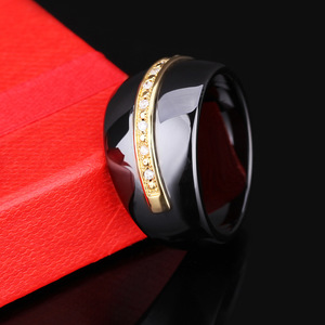 Ceramic Couple <b>Rings</b> 14MM White Black Gold Inlay Diamond <b>Set</b> Geometric Shape Engagement Jewelry for <b>Women</b> - Product Image 4