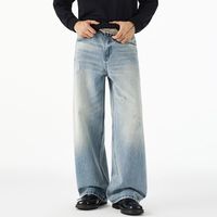 Pantalon décontracté pour homme en coton, coupe droite ample, style rétro américain, délavé, écologique, pour l'automne/hiver, jambe large, style urbain
