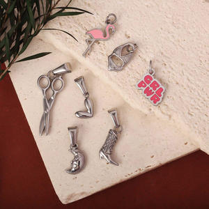 Collar con Colgante de Acero Inoxidable, Joyería de Moda, Elegante, Personalizable, con Dijes de Gato, Bikini, Botas, Tijeras, Pez, Palma y Flor - Product Image 3