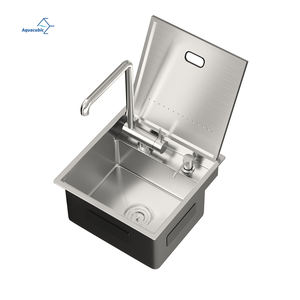 T304 нержавеющая сталь RV бар раковина 16x18 дюймов с верхним креплением со складным смесителем и разделочной доской-Gunmetal Grey PVD покрытие - Product Image 3