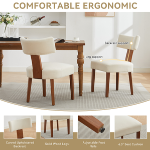 Chaises de salle à manger convertibles écologiques modernes, revêtement en tissu de lin, dossier incurvé, structure en bois massif, meubles pour appartement et maison - Product Image 4