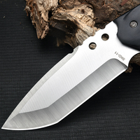 Grand couteau de chasse en acier inoxydable 3cr13, couteau tactique à lame fixe, manche en bois avec étui en cuir
