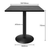 Table à manger moderne en panneaux de particules noirs carrés avec base en fer, idéale pour bistro, café, restaurant, hôtel, école
