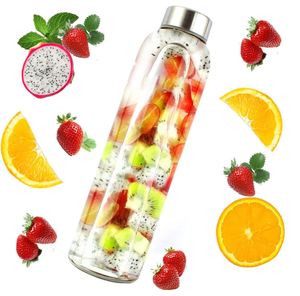 Bouteille d'eau en verre borosilicate de la saison actuelle avec couvercle en acier inoxydable, sans BPA, anti-fuite, 500ml/750ml/1000ml pour usage quotidien - Product Image 5