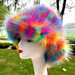 Tie Dye peluche couleur bloquant fausse fourrure seau chapeau femmes floue fête chaud doux multi-couleurs motif renard pêche sport décontracté - Product Image 1