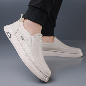 Mocassins blancs pour hommes à enfiler, bout rond, doublure en maille respirante, semelle en caoutchouc, chaussures décontractées d'automne - Product Image 4