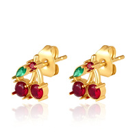 Trendy 18K vergulde oorbellen met gekleurde zirkonia, roestvrij staal, diverse vormen, fruit oorbellen, anti-aanslag sieraden