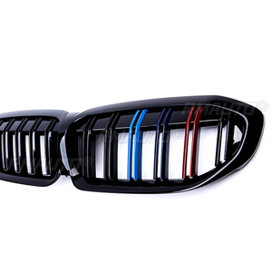 สำหรับ BMW ซีรีส์ 3 G20 G21 ปี 2019-2022 กระจังหน้ากันชนคู่แบบเรซซิ่ง ดีไซน์สองแถบ สไตล์ M Performance อุปกรณ์ตกแต่งรถยนต์ M340i - Product Image 4