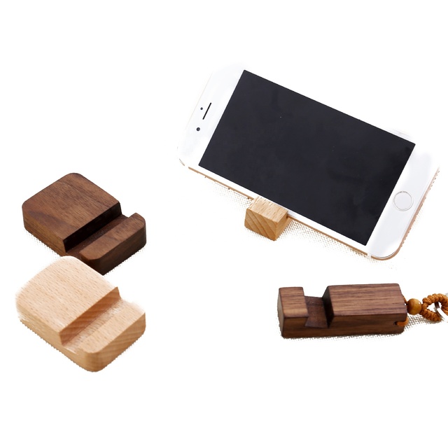 Creative Customized Small Cute Portable Wooden Mobile Phone Holder Key Chain Solid Wood Mobile Phone Holder