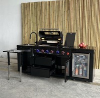 Grande cuisine extérieure modulaire moderne en acier inoxydable à gaz avec armoires de rangement et réfrigérateur, facilement assemblable pour les fêtes de jardin
