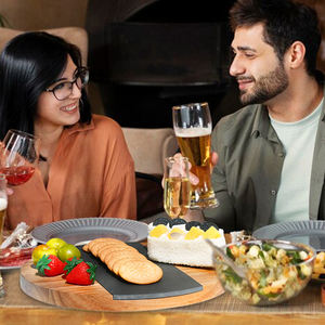 Planches de charcuterie en bois d'acacia naturel avec ardoises; Planches de service en bois/ardoise pour la cuisine - Product Image 3