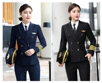 Uniforme scolaire d'aviation printemps-automne uniforme de travail à double boutonnage pour homme et femme veste blazer pantalon uniforme de compagnie aérienne