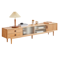 Meuble TV moderne en bois massif avec portes coulissantes en verre, console multimédia multifonctionnelle pour salon et hôtel