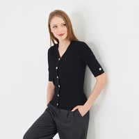 Cárdigan de punto con cuello en V para mujer, manga tres cuartos, botones en la parte delantera, color sólido, estilo minimalista, para todas las estaciones