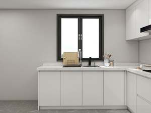 Kitchen <b>Cabinets</b> High Gloss White Flat Panel <b>Door</b> Patterned Quartz Countertop Minimalist Eco-Friendly Modular Apartment - Product Image 2