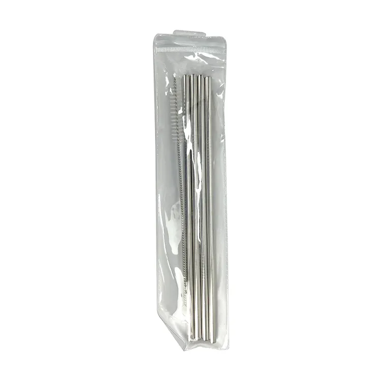 Wholesale Long Reusable Metal Stainless Steel Drinking Straw Set for Bar with Cleaning Brush