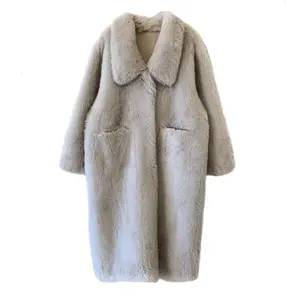 Mantel kulit babi terpisah untuk wanita, mantel kulit model besar dengan kerah bulu rubah asli