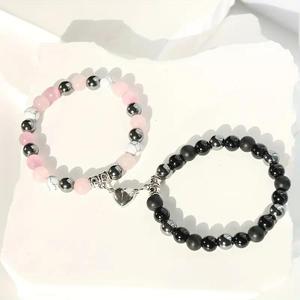 Ensemble <span class=keywords><strong>Collier</strong></span> et Bracelet Aimant <span class=keywords><strong>d</strong></span>'Amour pour Couple, Colonne Hexagonale, en Jade Rose et Turquoise Blanche, Acier Inoxydable Argenté, Cadeau de Mariage ou de Fête - Product Image 4