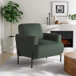 Fauteuil d'appoint en mousse haute densité à ressorts ensachés, tissu velours polyester, pieds en métal pour chambre, appartement, salle à manger, hôtel, loisirs - Product Image 2