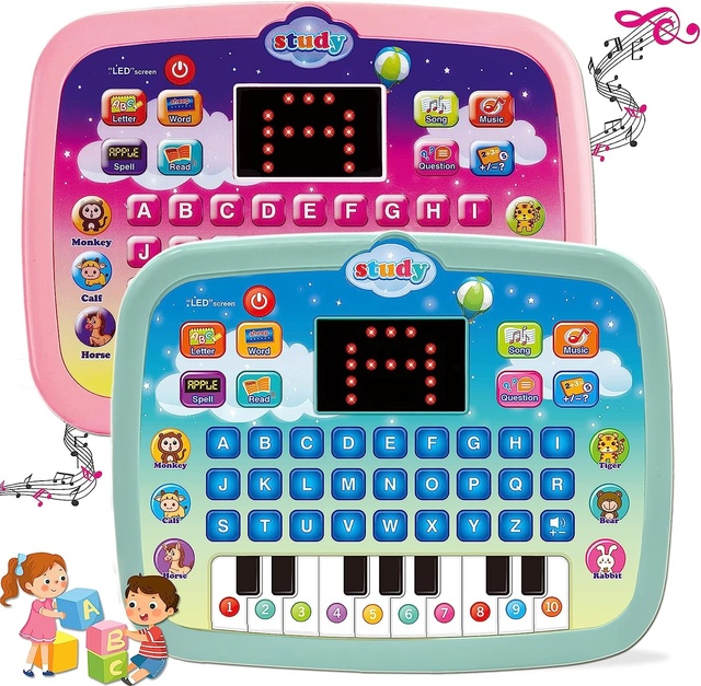 Kids Tablet Toddler Learning Pad with LED Screen Teach Alphabet Numbers Word Music Math