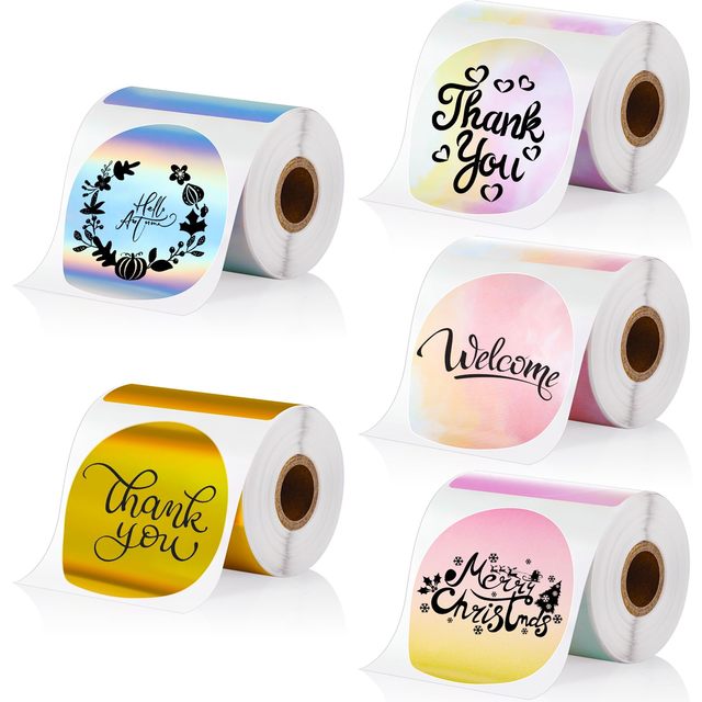 Holographic Round Thermal Label 2inch Direct Thermal Printer Label 50mmWaterproof Self-Adhesive Shipping Packaging Barcode Label