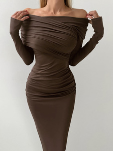 Personalizzato OEM di alta qualità autunno e inverno nuovo arrivo Design senso colletto a una linea cento stretto di nicchia abiti lunghi Sexy semplici - Product Image 3