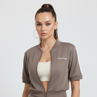 Ensemble de survêtement vintage années 90 personnalisé pour femme, avec haut zippé à bandes contrastantes et pantalon de survêtement à plis et boutons-pression, fabrication OEM