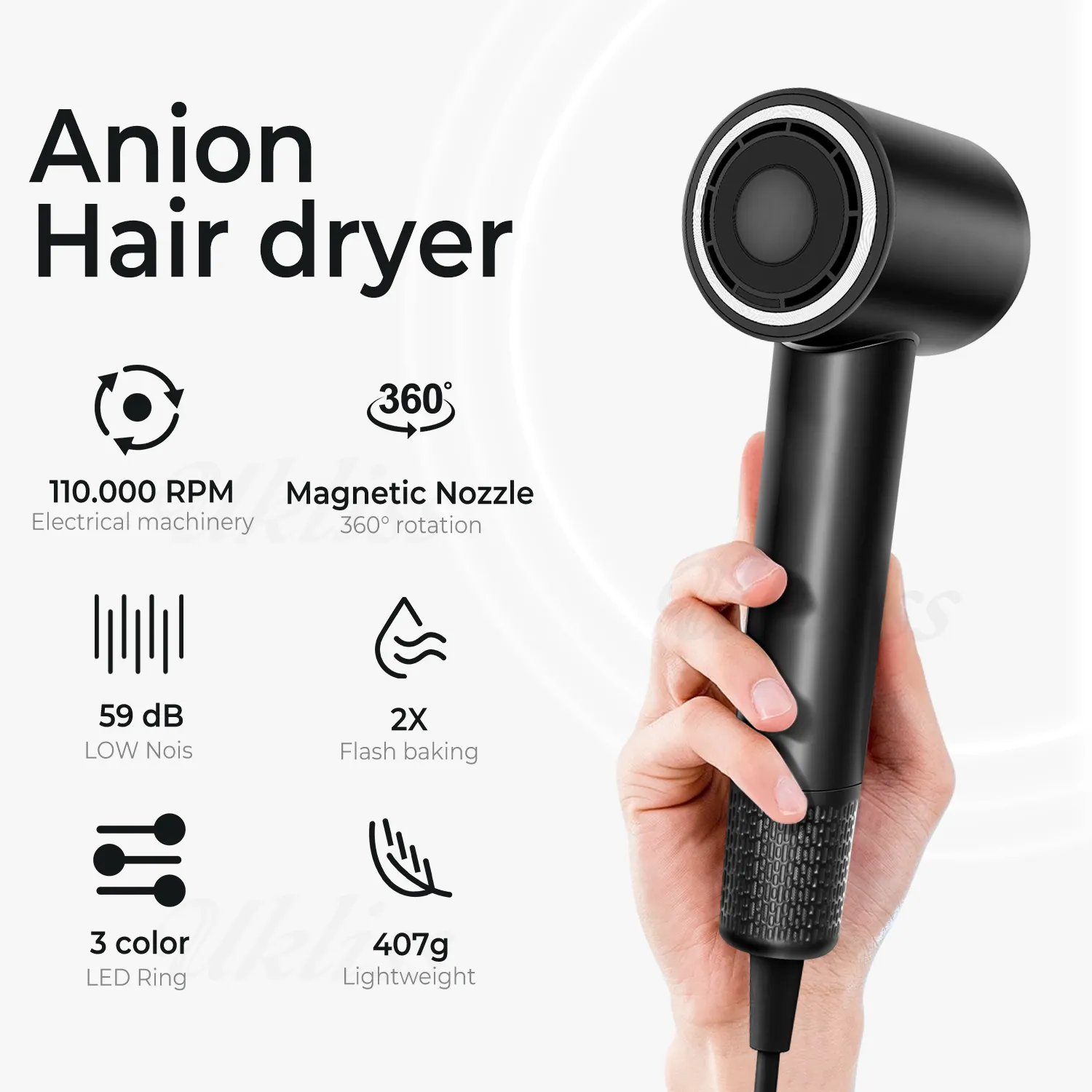 Powerful Bldc motor hair dryer 2 billion negative ion blow dryer super light dryer low noise drying hair fast