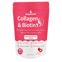 Aeglewell Gommes au collagène à la biotine Vitamines pour la croissance des cheveux avec kératine et collagène Gommes pour la peau, les cheveux et les ongles