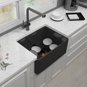 Handmade bát đơn trang trại Bồn Rửa Nhà Bếp mờ fireclay gốm một lỗ Tạp dề phía trước có van bằng đồng-Trang trại đơn - Product Image 3