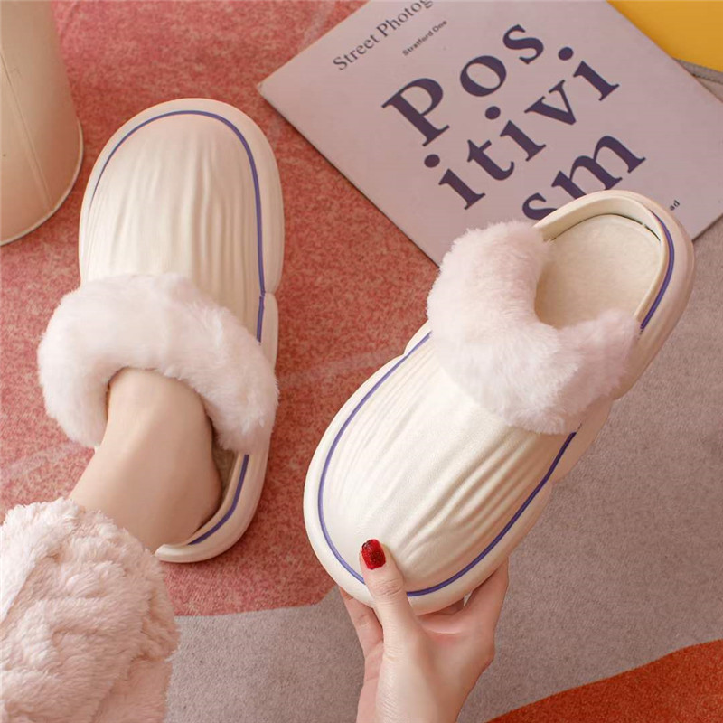 Autumn Winter Warm House Slippers Waterproof Couples Home Indoor Fuzzy Shoes