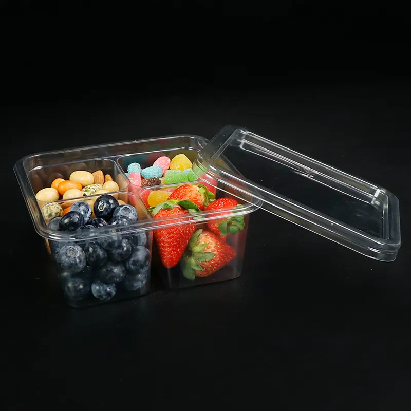 Plastic Saladecontainer Met Compartiment Wegwerp Plastic Voedselblad Op Maat Gemaakte Fruitschotel Dozen Voedselschotel Lade Secties