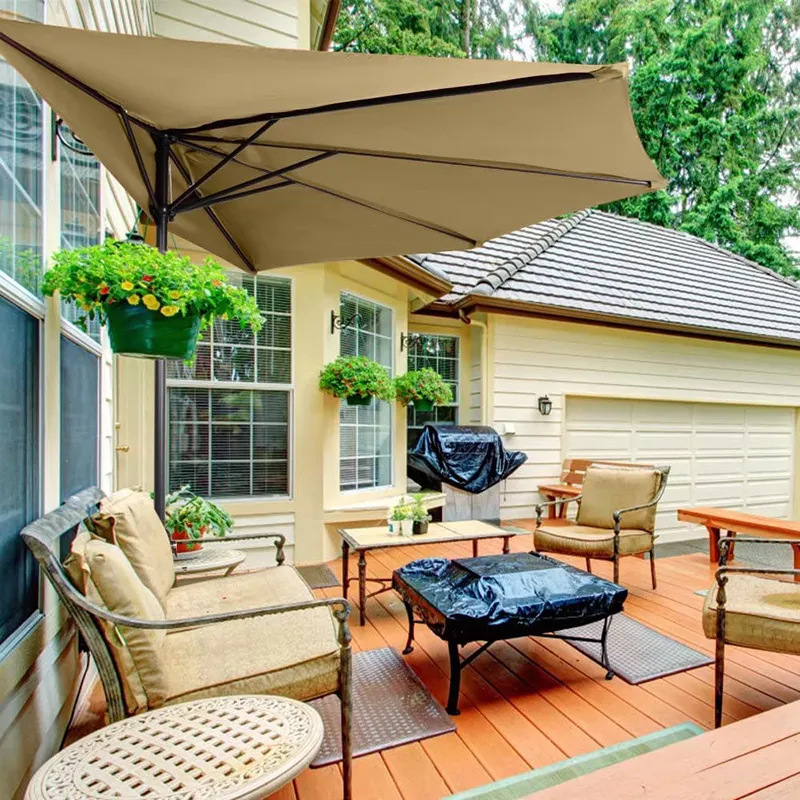 Полукруглый зонт для внутреннего дворика без наклона, 7,5 футов, уличный зонтик от солнца с коленчатой ручкой для любой погоды с 5 ребрами, зонтик для балкона