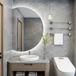 Diseño moderno <span class=keywords><strong>de</strong></span> pared estado <span class=keywords><strong>de</strong></span> ánimo decoración retroiluminada sin marco <span class=keywords><strong>media</strong></span> <span class=keywords><strong>luna</strong></span> redonda LED baño tocador espejo <span class=keywords><strong>de</strong></span> baño con interruptor <span class=keywords><strong>de</strong></span> Sensor táctil - Product Image 3