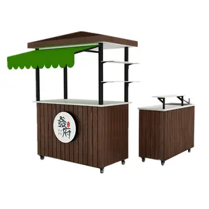 Wooden Small Outdoor Food Cart Stand Retail Food Stall For Sale