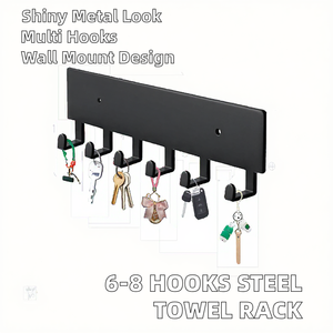 Support mural porte-clés durable à 6-8 crochets pour la vente en gros |   Porte-serviettes, manteaux et chapeaux multifonctionnels en acier au carbone électroplaqué - Product Image 2