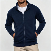 Jaket Fleece Pria Custom Full-Zip Kerah Tegak Musim Dingin 100% Katun Kasual Lengan Panjang Sweatshirt Saku Samping Lembut Hangat Atletis
