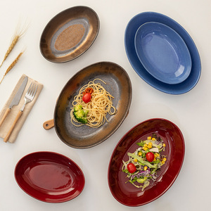 Assiette à poisson ovale en céramique, en grès, faite à la main, style Wabi Sabi, vaisselle pour la maison et les réceptions - Product Image 4