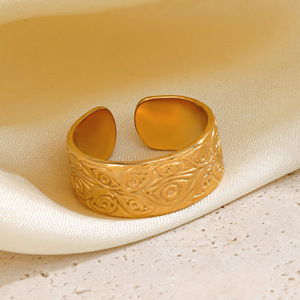 <span class=keywords><strong>Bague</strong></span> en acier inoxydable de style européen et américain avec un motif décoratif, <span class=keywords><strong>bague</strong></span> de mode bohème vintage de style français pour femmes - Product Image 1