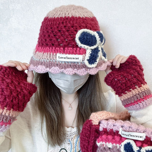 Lovefiercecat Knitted <b>Hat</b> Gloves <b>Bag</b> Set 3 Piece Winter Warmth Adult Acrylic Fiber 54-56cm Fresh Sweet Style - Product Image 1
