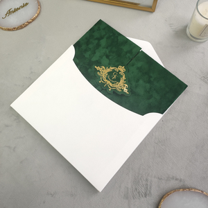 การ์ดเชิญงาน<span class=keywords><strong>แต่งงาน</strong></span>สุดหรูหรา ปกแข็งหุ้มกำมะหยี่ สีเขียวมรกต พร้อมอะคริลิคสีทอง - Product Image 5