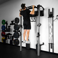 Rack de Squat Commercial Mural Pliable pour la Maison et la Salle de Sport avec Double Pile de Poids de 70 kg et Machine à Crossover par Câble
