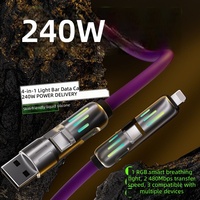Câble de charge USB-A/USB-C en silicone liquide 4-en-1 personnalisé 240W avec lumière RGB respirante et charge rapide PD pour iPhone et MacBook